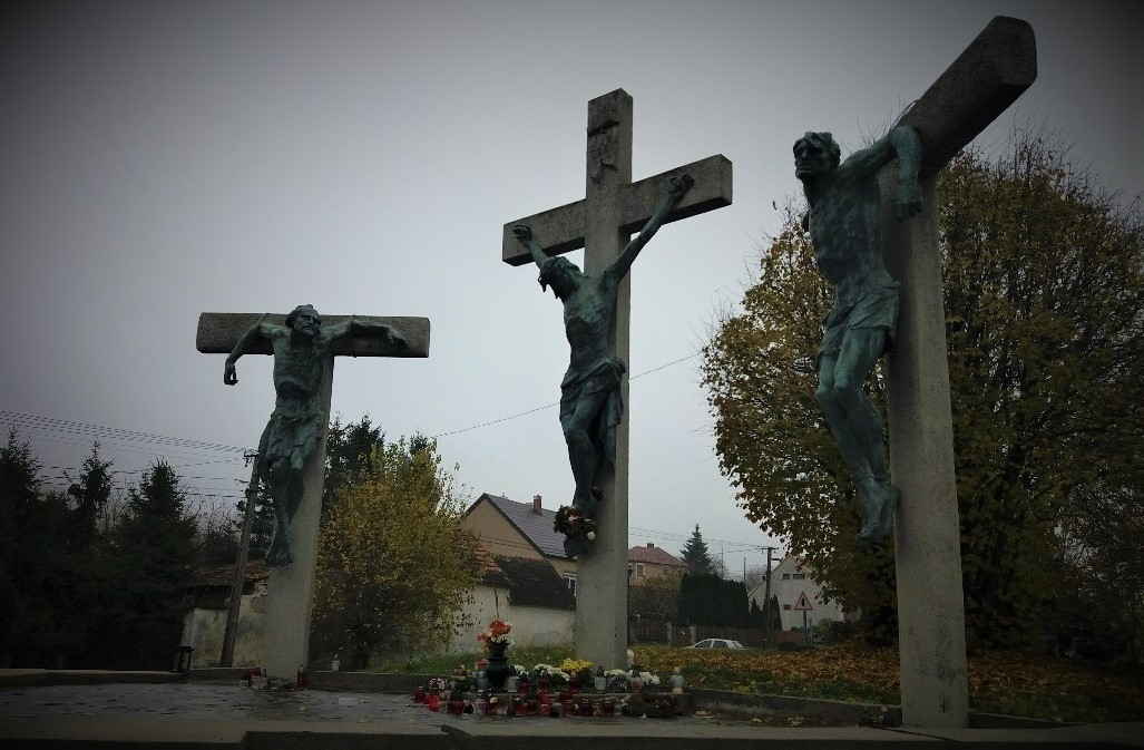 Calvary - our lord and two thieves on crosses Sümeg Cemetery Hungary Calvary - our lord and two thieves on crosses Sümeg Cemetery Hungary